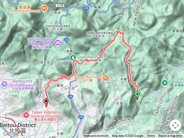 溪和宮-坪頂古圳步道-內雙溪古道-擎天崗-涓絲瀑布步道-陽明山總站-磺溪小徑-半嶺圳-猴洞圳-天母古道-天母圓環