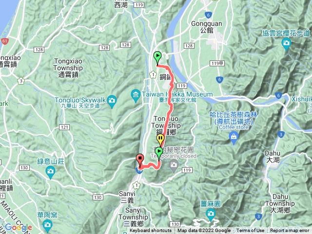 三員縱走銅鑼火車站起三義火車站止