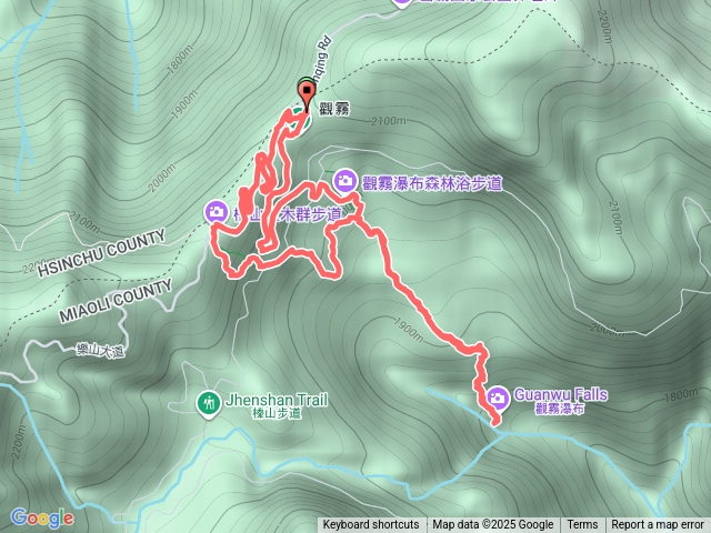 觀霧遊憩區-大鹿林道-瀑布步道-賞鳥步道-蜜月小徑-巨木步道口-樂山林道-觀霧遊憩區預覽圖