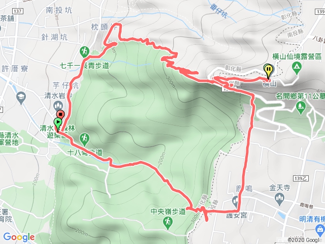 清水岩停車場-長青自行車道-橫山步道-18彎古道(環狀)
