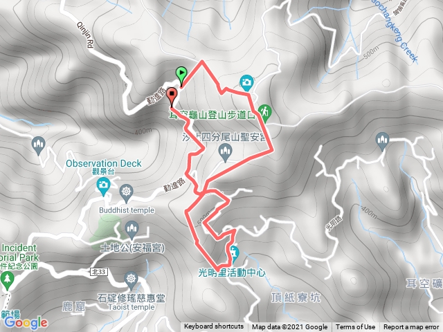 勤進路 四分尾山 上鹿窟崙山 光明里活動中心 双O型