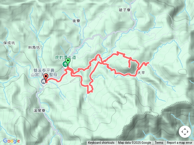 虎豹潭古道-大平山腰古道-芊蓁坑古道（合流瀑布）-紅檀古道-大平山-樓仔厝古道 O型