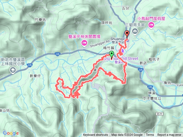 雙溪火車站>苕谷福德廟>梅竹蹊山>麻竹坑山>雙臻園民宿>泰和樓>蝙蝠山>蝙蝠山登山步道東線