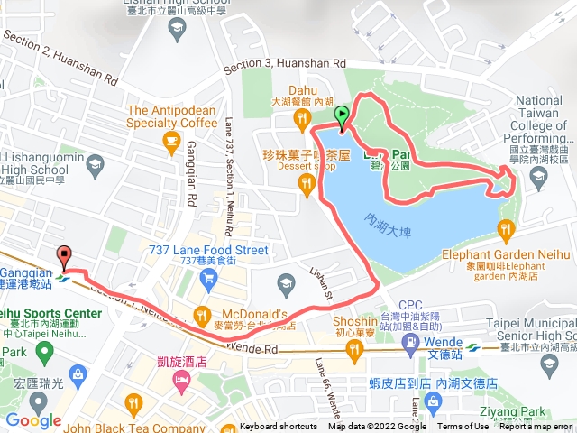 碧湖親山步道->公園->捷運港墘站