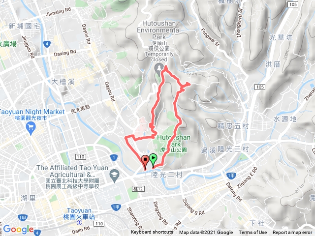 虎頭山O型［賞景健康步道—(部分)後山環山步道—停機坪入口小路—稜線步道—虎頭山公園—(部分)桃林鐵路步道］