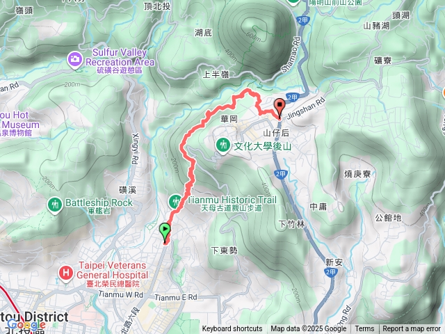 天母圓環＞天母古道＞文化大學