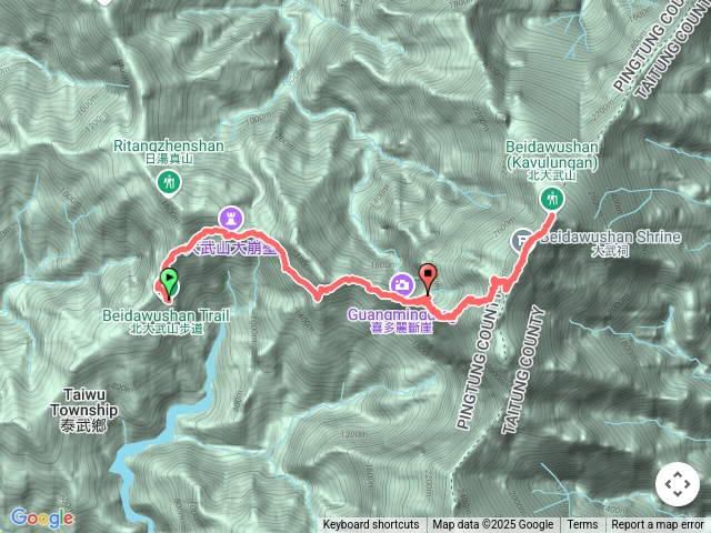 北大登山口-喜多麗斷崖-北大武山-檜谷山莊第一天龍的