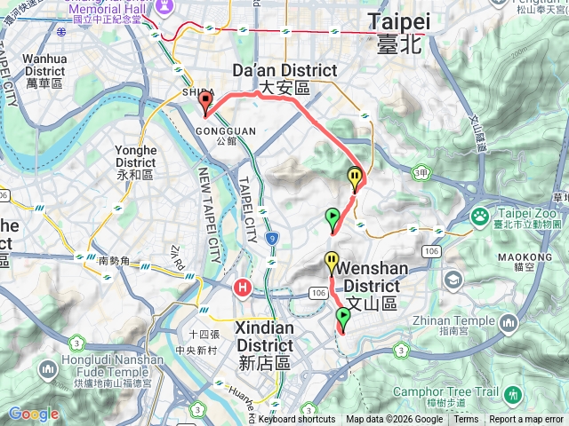 辛亥路七段(木新路三段)到一段(汀州路三段)-懷恩隧道(繞路)、辛亥隧道(搭車)