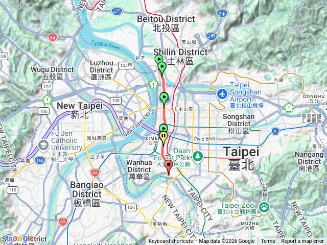 重慶北路四段(社子市場)到重慶南路三段(中正橋)