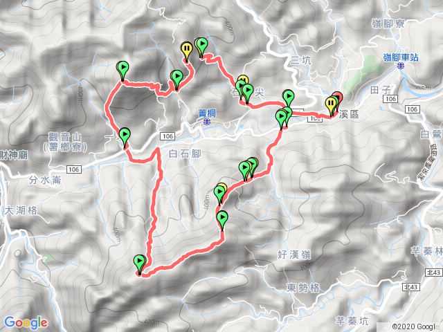 平溪国中→石燭尖→九龍山->峰头尖→薯榔尖→石筍尖→外店