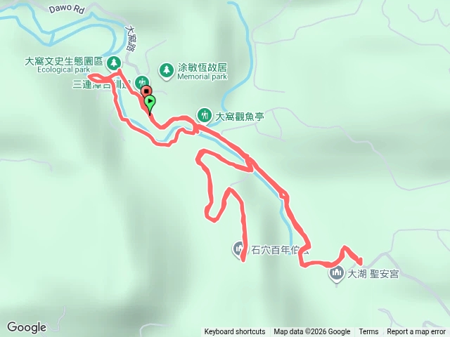 大窩文史生態園區步道，停車場，水雲橋，雅悠圳，生命的鑿痕，石穴百年伯公，聖安宮預覽圖