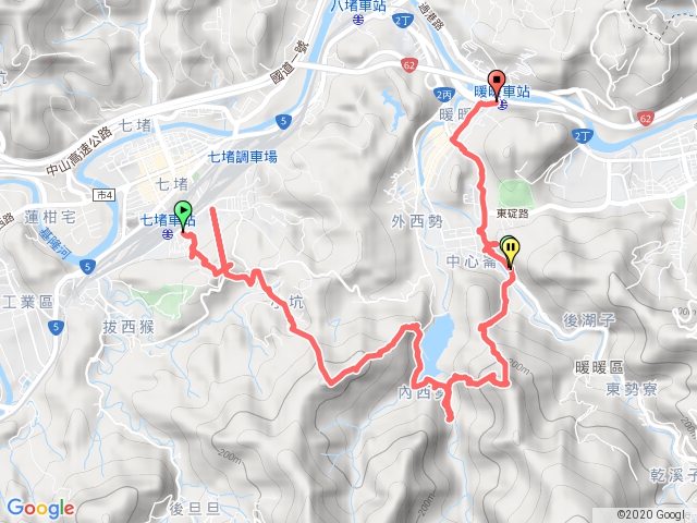 七堵車站-外西勢坑山-觀音湖山-來福宮-暖暖車站