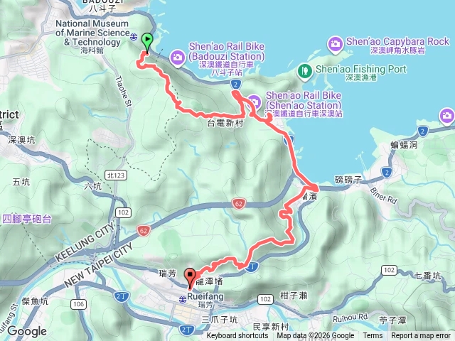 海科館車站-容軒步道-建基煤礦--瑞賓國小.路過秀崎山白象山，瑞芳後站火車站
