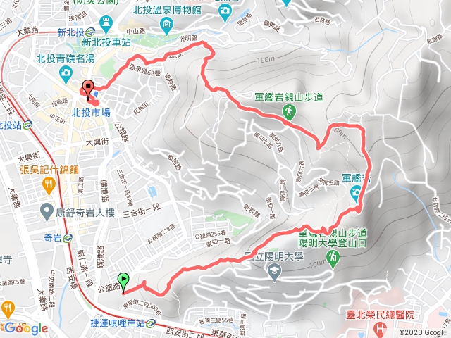 北投東華公園-奇岩山-唭哩岸山-軍艦岩-丹鳳山-北投市場