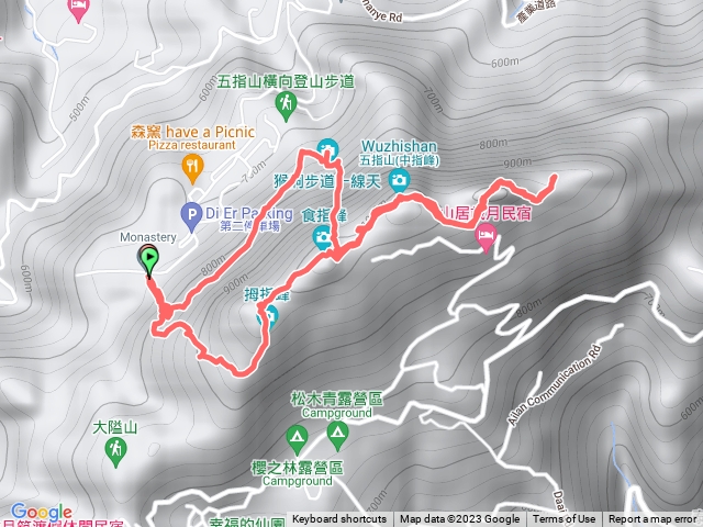 五指山五峰連登、橫向步道、一線天