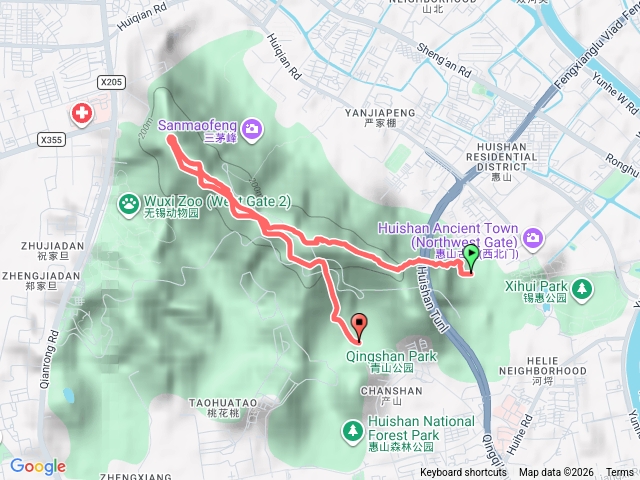 錫惠公園→頭茅峰→二茅峰→三茅峰→二茅坪→青山公園
