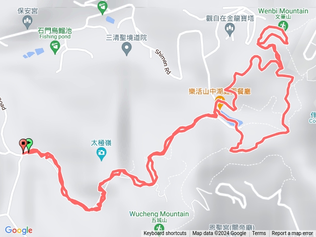 石門路70號登山口-直上山中湖-再直上文筆山-原路返回繞湖步道上繼續繞湖一大圈回到山中湖-原路折返回70號登山口