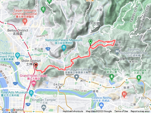 大崙尾、大崙頭、文間山連走出士林官邸