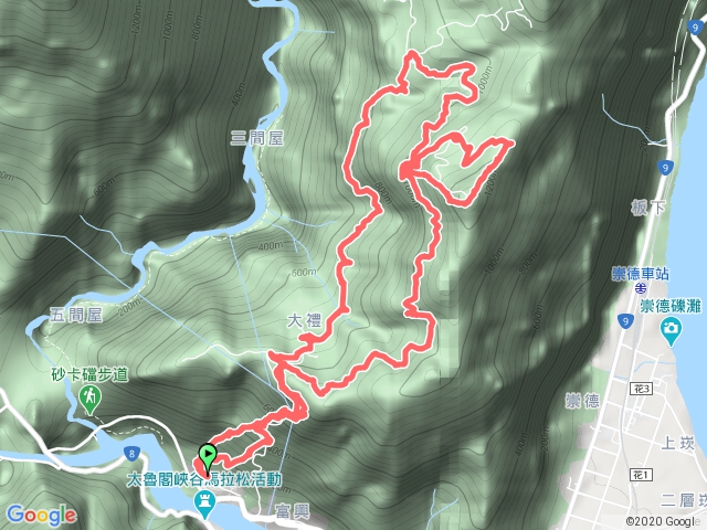 停車場→得卡倫步道→砂卡礑林道→立霧山→達道的家→同禮古道→停車場