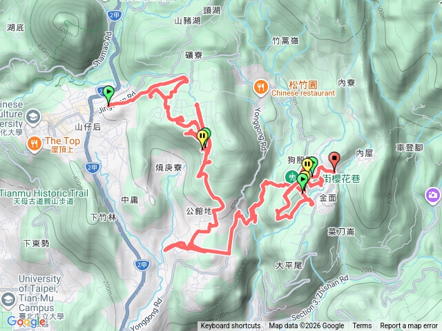 花卉試驗中心—山仔後—菁山路&110巷—士林第十一公墓遷葬中—住六公二&公一公園—閻錫山墓&故居—草東街—東方寺—金和興圳路—狗殷勤古道—平菁街42巷櫻花（櫻花巷）—鵝尾山水田回高雄前的熬夜賞花亂走預覽圖