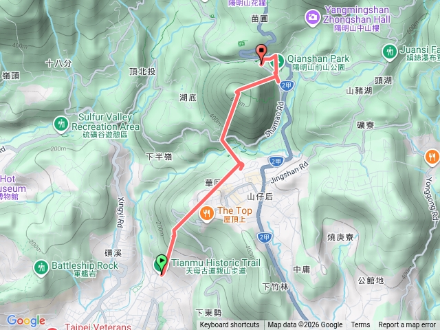 天母古道紗帽山陽明湖陽明山前山公園陽明山公車總站