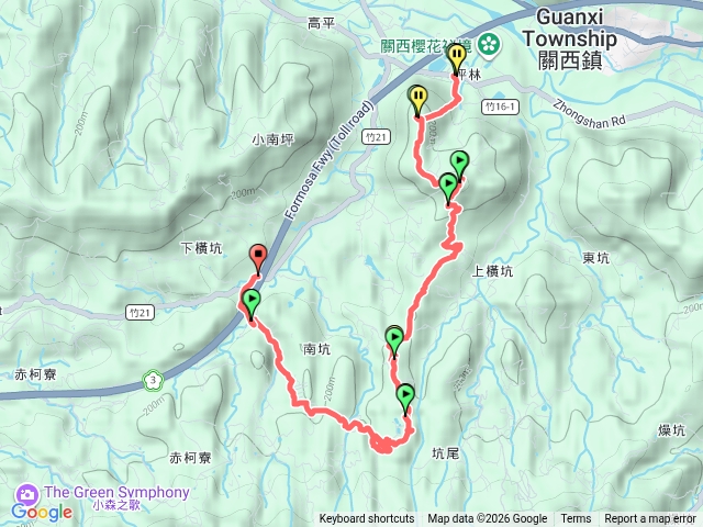關西四山-坪林山（旱坑頂山），南坪林山，陳屋山（中坑山）坑尾山-A進B出