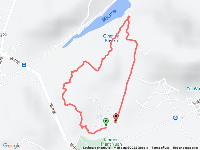 植物園登山口→蟠龍岡→醒龍亭→擎天水庫→老兵故事館→植物園停車場