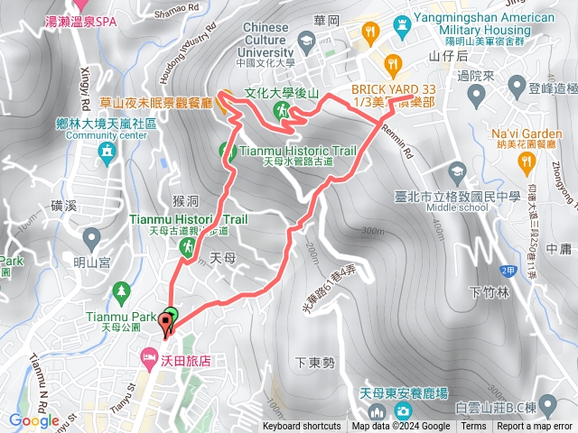 天母公車站-下竹林步道-花卉中心-屋頂上-水管路-天母公車站O形線