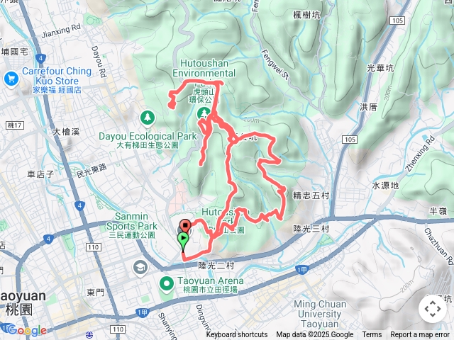 2025-03-09 桃園虎頭山13連峰─桃園高中→虎頭山南峰→三分山→五分山→王公坑山→虎頭山→福頭山→太極宮→環保公園→虎頭山西峰→新路坑山北峰→龜崙山→三聖宮→孔廟預覽圖