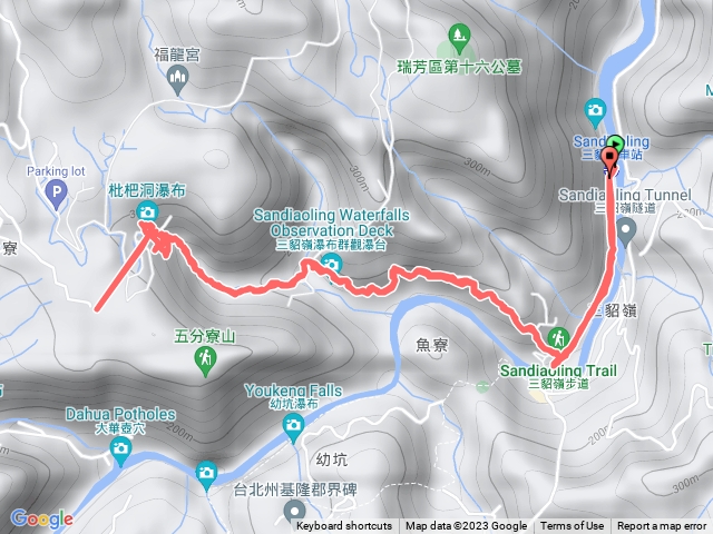 三貂嶺車站、碩仁國小、合股瀑布、摩天瀑布、枇杷洞瀑布來回