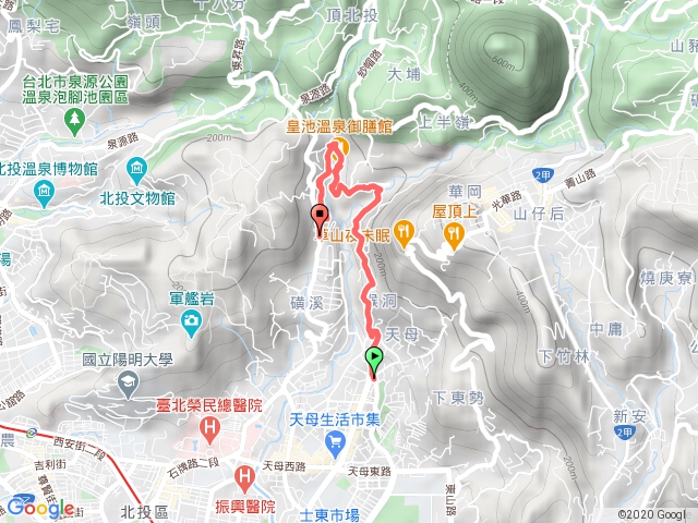 天母圖書館→猴洞產業道路→湖山→半嶺步道→川湯→磺溪溫泉步道→行義路