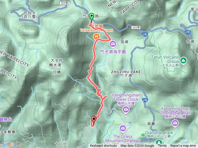 大屯鞍部→蜜蜂巢古道→竹子湖步道→泉源溪→東昇路預覽圖