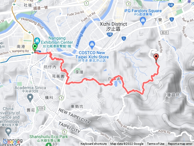 捷運南港展覽館站，小南港山，白匏湖，汐碇路，沚止火車站