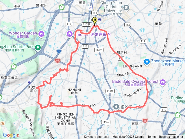 老街溪+大坑缺溪+綠水溪+石門大圳綠色廊道+鎮興里自行車道+台北商業大學+洪圳路+龍南路+龍岡路，大O型