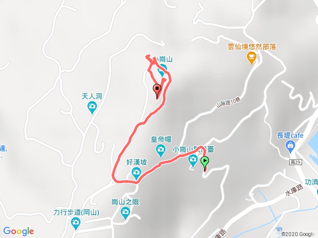 小崗山->觀景台->好漢坡->秘境->廢棄軍營->小崗山三角點