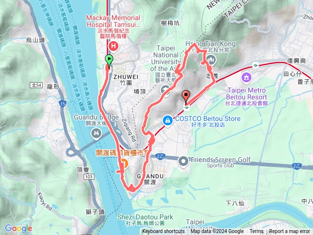 2024-12-10 竹圍連走忠義─關渡大橋→關渡碼頭→關渡宮→捷運關渡站→學園公園→北藝大→光武山南峰→光武山→忠義山登山口→福慈宮→行天宮