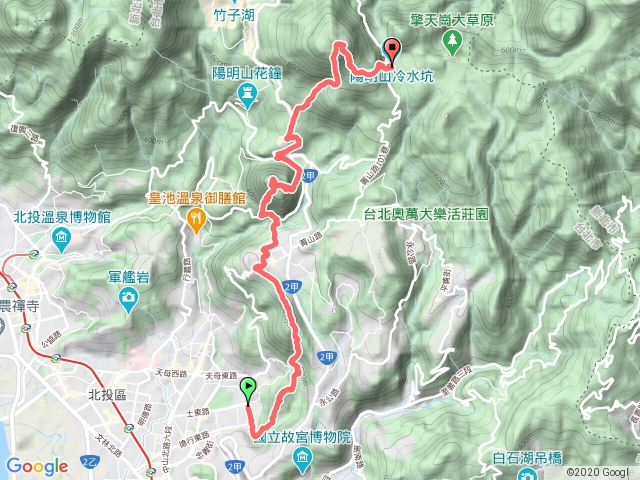 平地(東山路)上七星山 /職能發展學院二-石角山-玉稠湖山南峰-玉稠湖山-下竹林山-文化大學-紗帽山-苗圃-七星山東峰-冷水坑