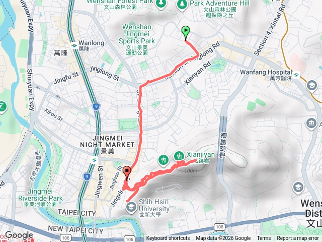 木柵煥民新村，文山森林公園，仙跡岩景美圳後山