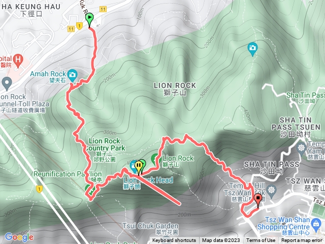 獅子山（紅梅谷-望夫石-獅子頭-沙田拗)