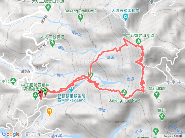 大坑步道4號停車埸出發 4上經5三角點 3下3-1回到4號停車場