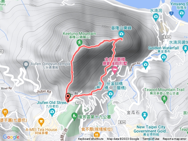 山尖步道上基隆山東峰經485峰上主峰下登山口Ｏ繞