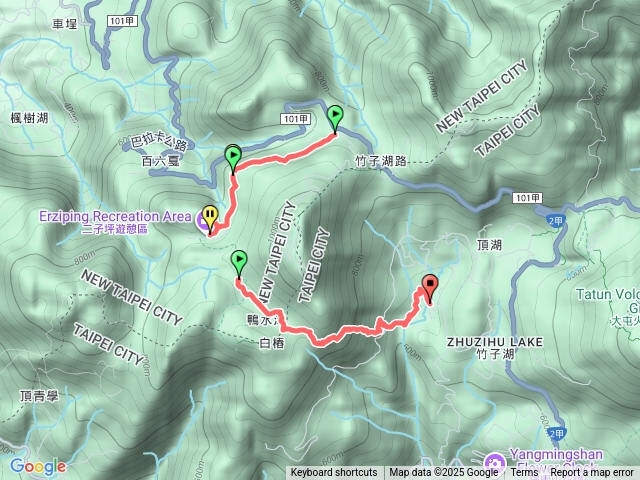 二子坪停車場→二子坪自然公園→大屯坪→竹子湖青楓步道→竹子湖