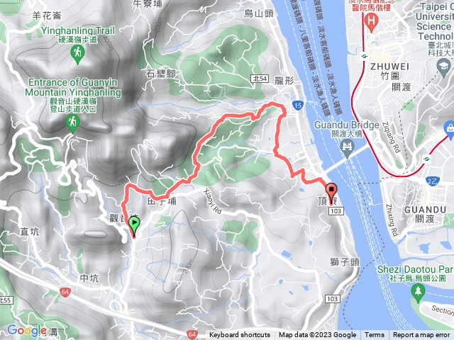 20230911公車觀音山站 產業道路 山徑 浣衣場(龍形) 關渡大橋站