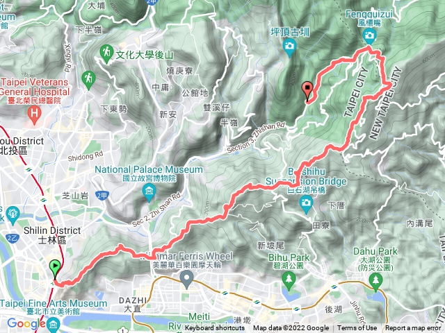 捷運劍潭站經五指山與雙溪山上風櫃嘴出聖人橋