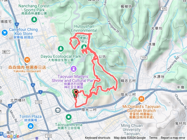 2024-10-16 桃園虎頭山漫遊─桃園高中→桃林自行車道→虎頭山公園→三分山→五分山→王公坑山→停機坪→虎頭山→福頭山南峰→太極宮(午休) →環保公園→龜崙山→明倫三聖宮→桃園孔廟預覽圖