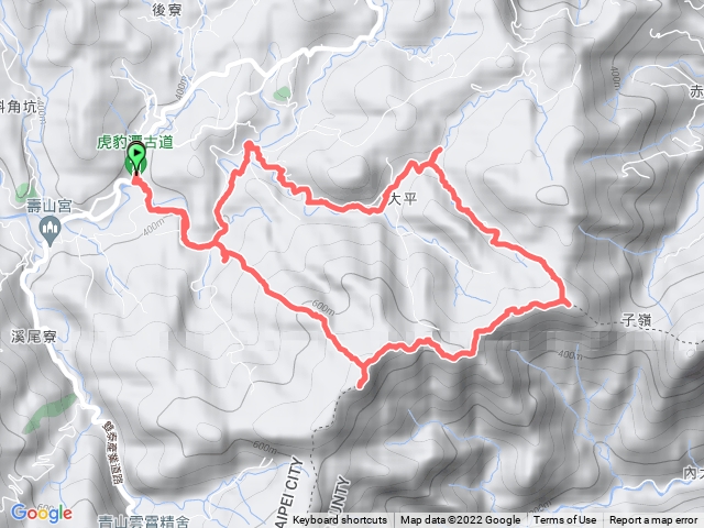 新北虎豹潭-橫山-大溪山(三方向山)O型: 新北虎豹潭停車場→虎豹潭→福德祠→古厝→橫山(H714m)→三方向山(大溪山)→北勢溪→百年土地公廟→石棚有應公→福德祠→虎豹潭→虎豹潭停車場