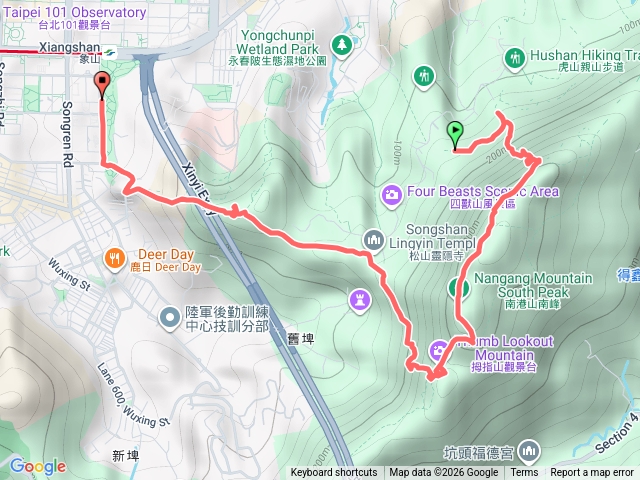 奉天宮到象山捷運站預覽圖