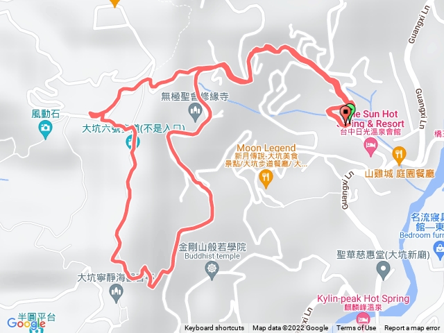 日光溫泉、風動石、六號步道、觀音亭、修緣寺、日光溫泉o型