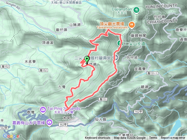 頂樟湖、二尖山、馬鞍山、梨子腳山、太平山，O型走預覽圖