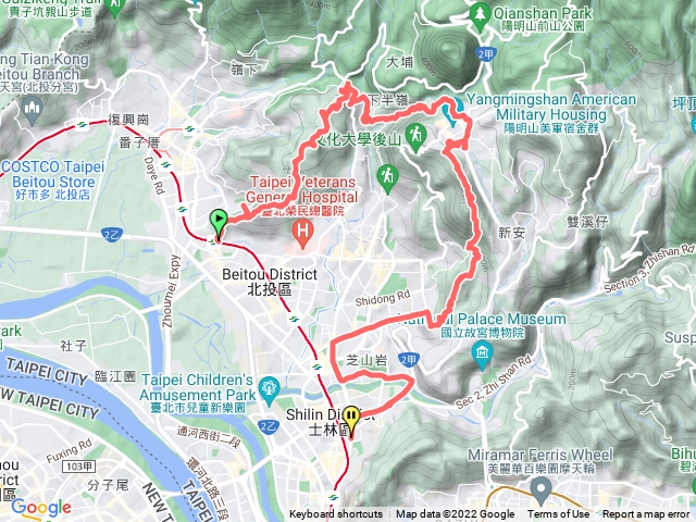 奇岩山.唭哩岸山.軍艦岩.天母古道.花卉試驗中心.白雲山.下竹林山.玉稠湖山.石角山